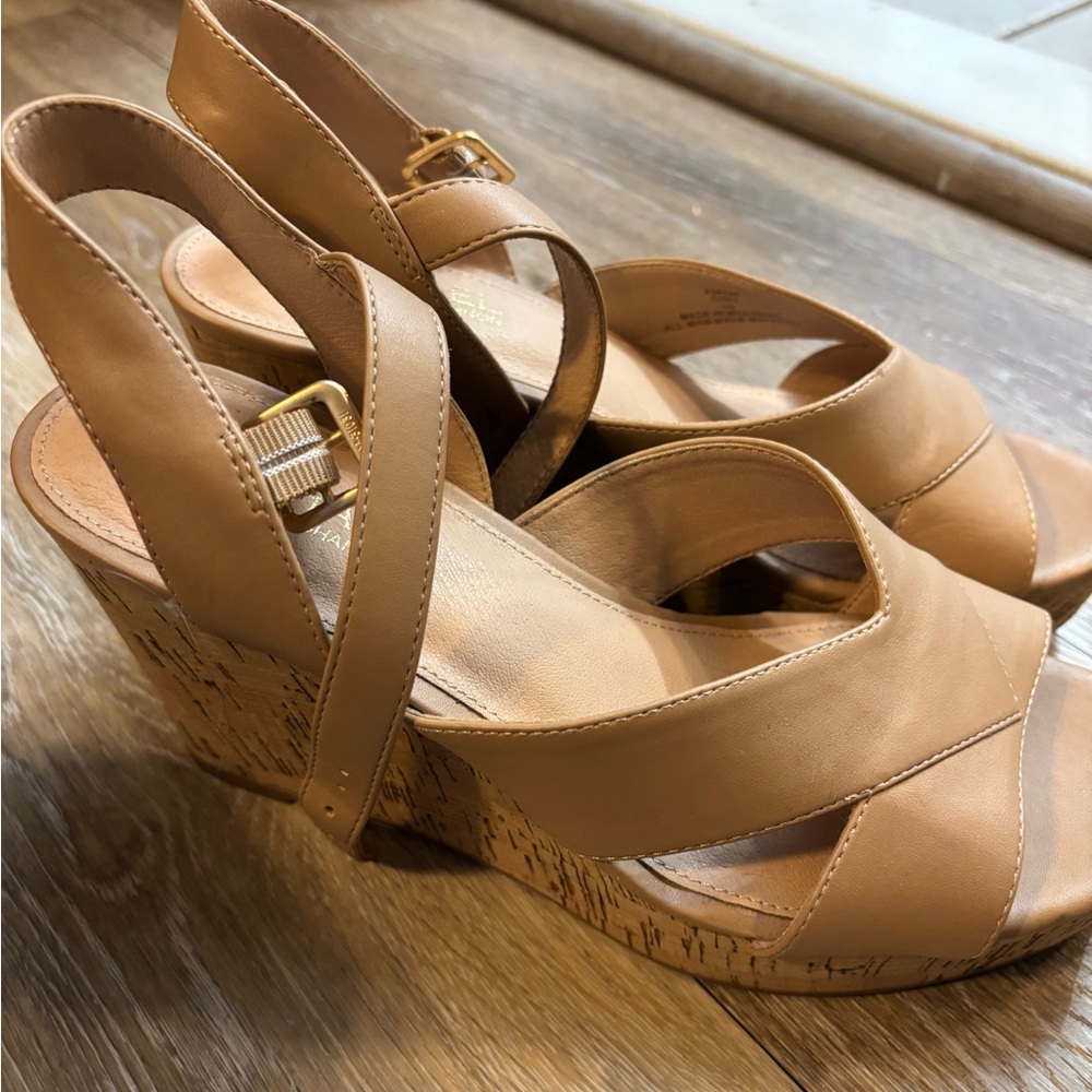 Tan Wedge Sandals by Michael Shannon